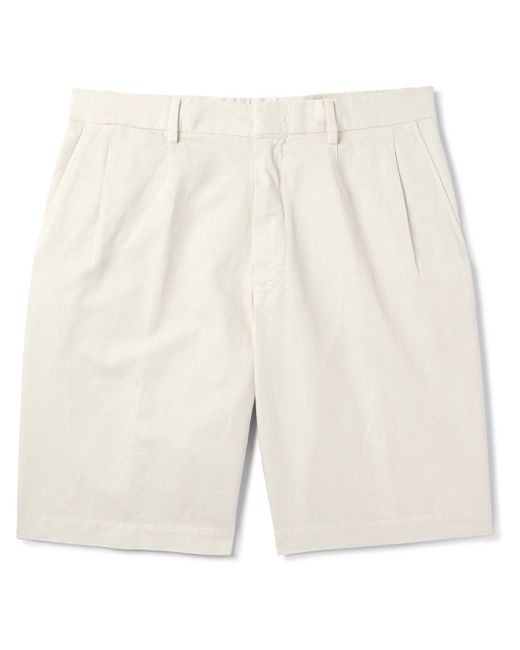 Z Zegna Straight-Leg Pleated Cotton and Linen-Blend Twill Shorts