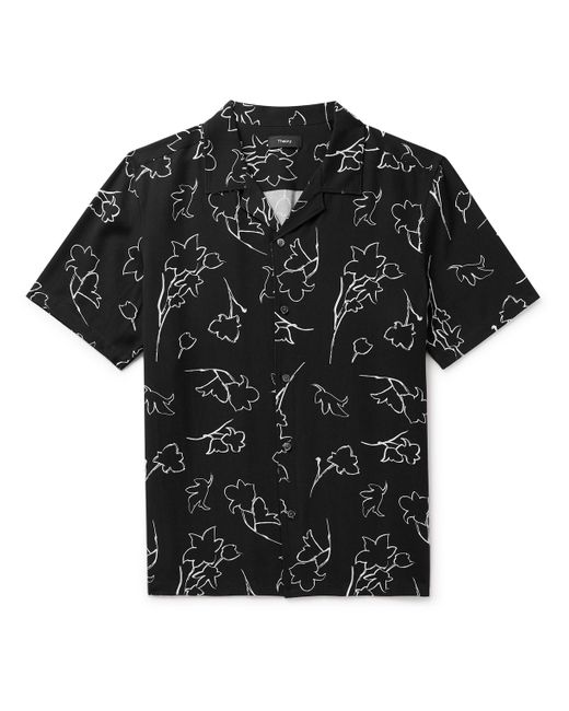 Theory Irving Camp-Collar Floral-Print Lyocell Shirt