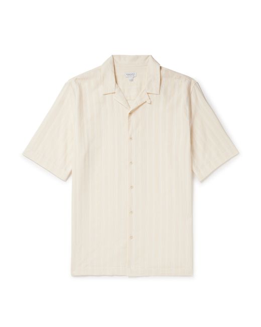 Sunspel Convertible-Collar Embroidered Striped Cotton Shirt