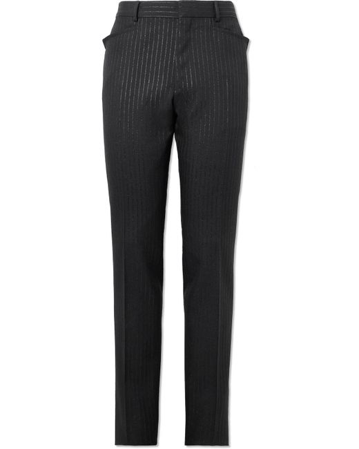 Tom Ford Slim-Fit Straight-Leg Striped Metallic Woven Tuxedo Trousers