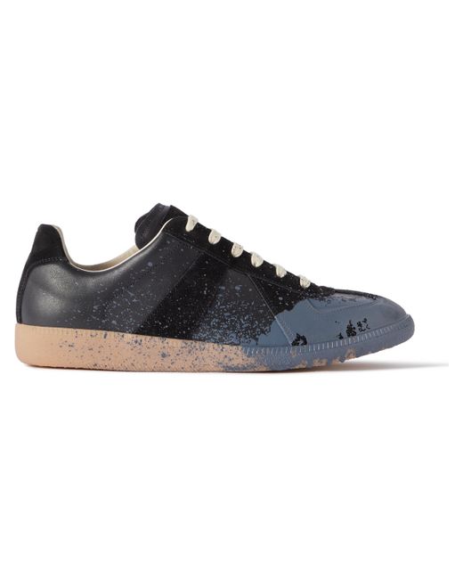 Maison Margiela Replica Paint-Splattered Suede and Leather Sneakers