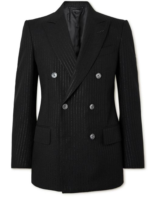Tom Ford Double-Breasted Striped Metallic Woven Tuxedo Jacket