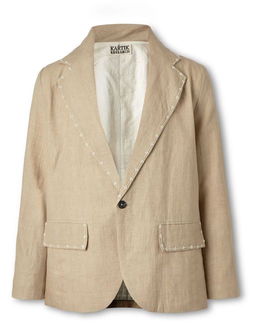 Kartik Research Faux Pearl-Embellished Linen Suit Jacket