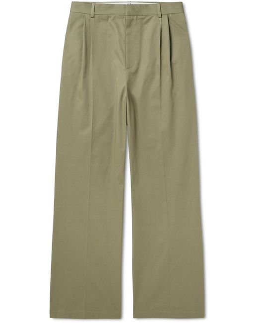 Loewe Wide-Leg Pleated Logo-Embroidered Cotton-Twill Trousers