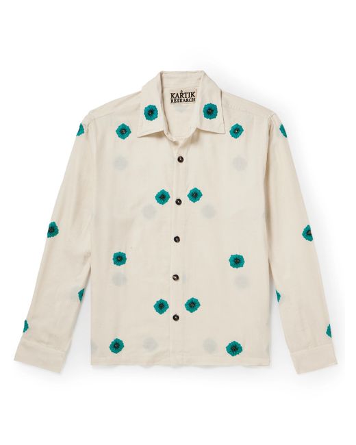 Kartik Research Camp-Collar Embellished Embroidered Cotton-Jacquard Shirt