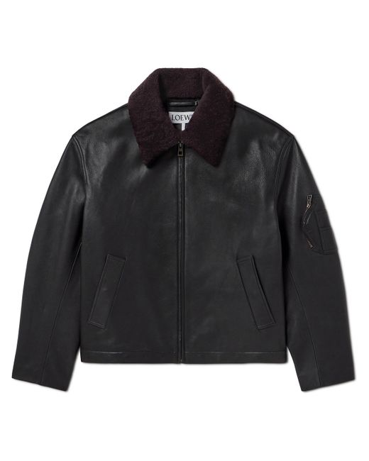 Loewe Appliquéd Shearling-Trimmed Leather Jacket