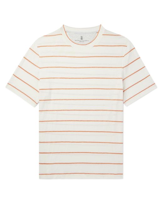 Brunello Cucinelli Striped Linen and Cotton-Blend T-Shirt