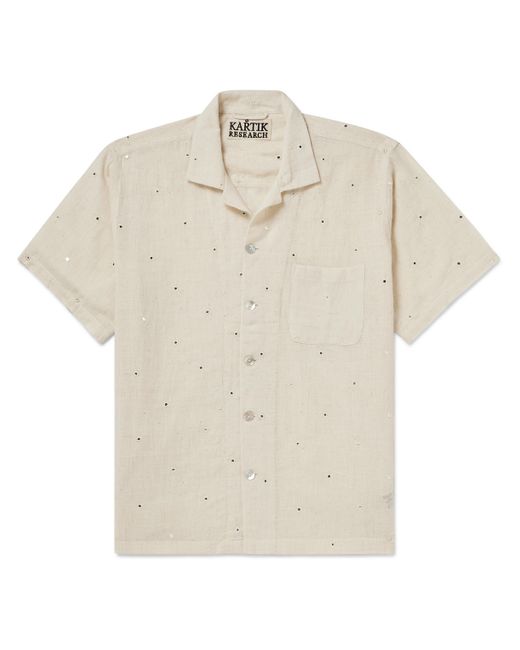 Kartik Research Camp-Collar Embellished Cotton-Gauze Shirt