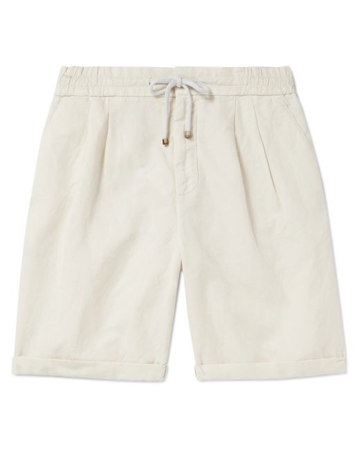 Brunello Cucinelli Wide-Leg Pleated Linen and Cotton-Blend Drawstring Shorts