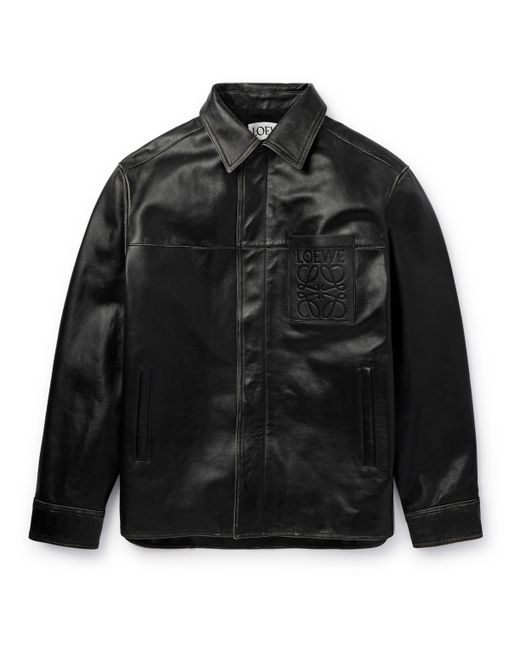 Loewe Logo-Embossed Distressed Leather Jacket