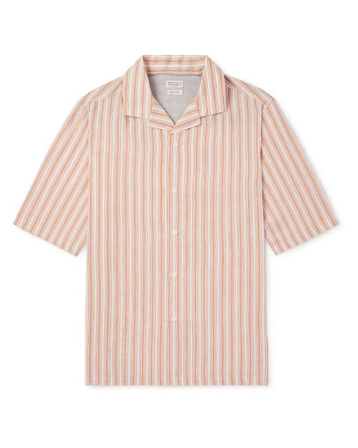 Brunello Cucinelli Camp-Collar Striped Linen and Lyocell-Blend Shirt