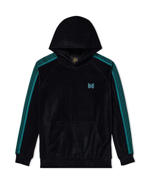 Needles Webbing-Trimmed Logo-Embroidered Cotton-Blend Velour Hoodie