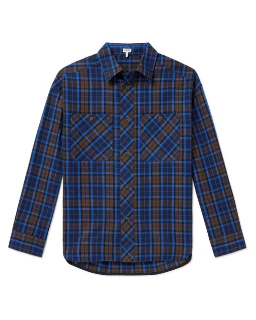 Loewe Leather-Trimmed Checked Cotton-Flannel Shirt
