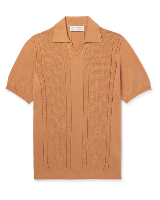 Brunello Cucinelli Honeycomb-Knit Cotton Polo Shirt