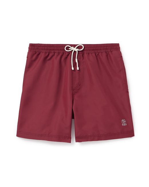 Brunello Cucinelli Straight-Leg Mid-Length Logo-Embroidered Swim Shorts