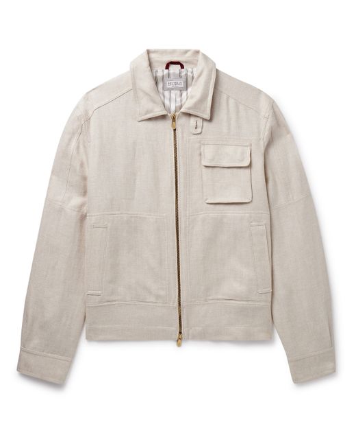 Brunello Cucinelli Linen Wool and Silk-Blend Twill Harrington Jacket