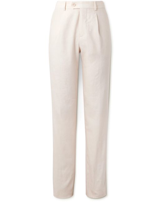 Brunello Cucinelli Straight-Leg Pleated Linen and Wool-Blend Suit Trousers