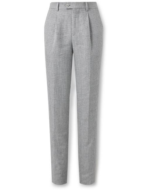 Brunello Cucinelli Straight-Leg Pleated Puppytooth Linen Suit Trousers