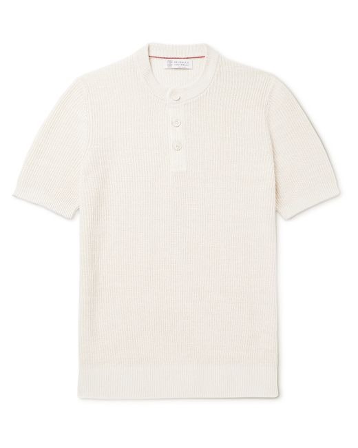 Brunello Cucinelli Ribbed Linen and Cotton-Blend Henley T-Shirt