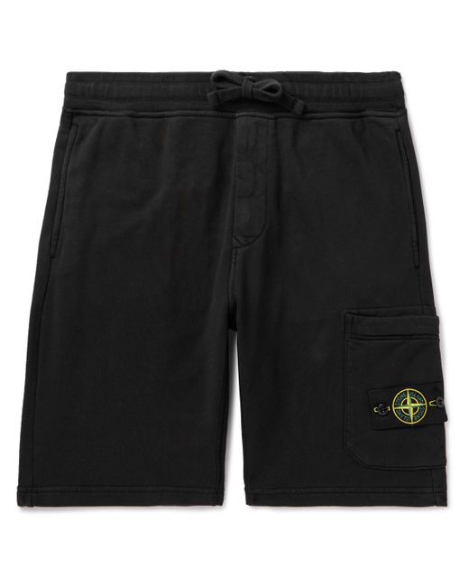 Stone Island Straight-Leg Logo-Appliquéd Garment-Dyed Cotton-Jersey Drawstring Shorts