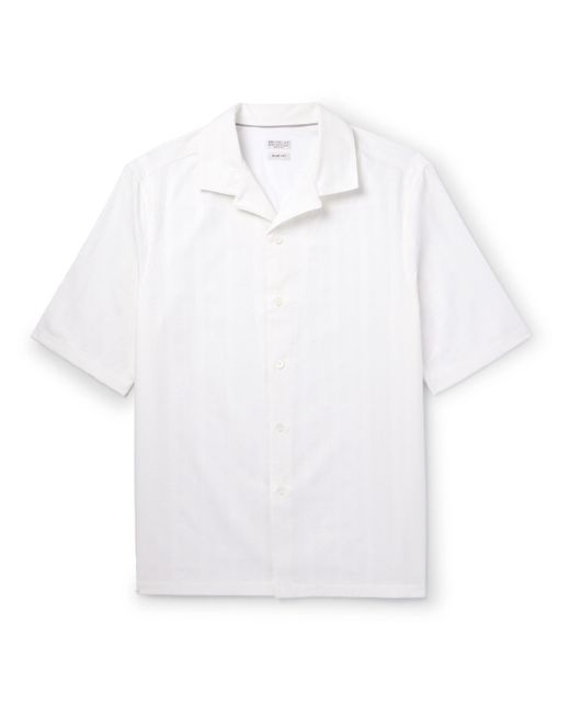 Brunello Cucinelli Camp-Collar Striped Textured-Cotton Shirt