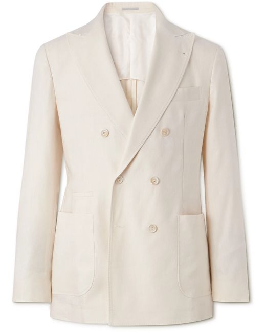 Brunello Cucinelli Double-Breasted Linen and Wool-Blend Suit Jacket