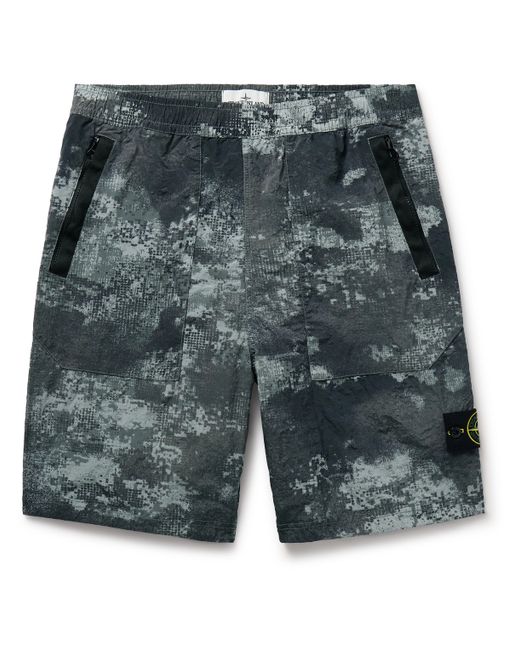 Stone Island Straight-Leg Satin-Trimmed Camouflage-Print Shell Shorts UK/US 28