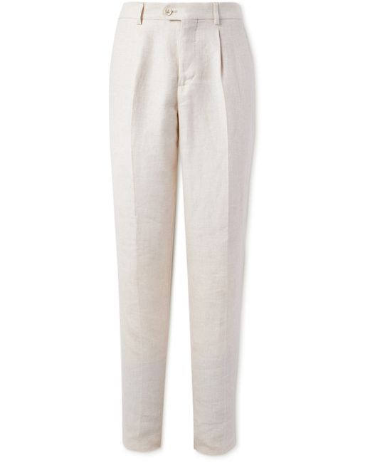 Brunello Cucinelli Slim-Fit Tapered Pleated Linen Wool and Silk-Blend Suit Trousers