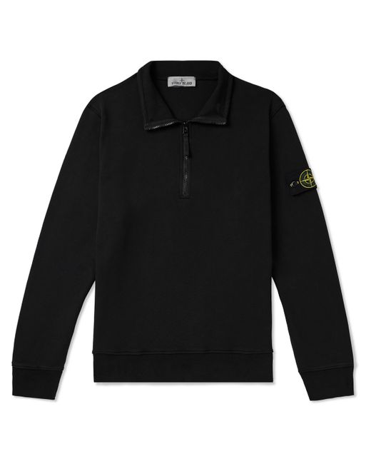 Stone Island Logo-Appliquéd Garment-Dyed Cotton-Jersey Half-Zip Sweatshirt