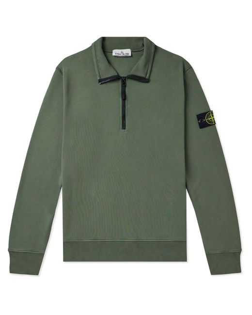 Stone Island Logo-Appliquéd Garment-Dyed Cotton-Jersey Half-Zip Sweatshirt