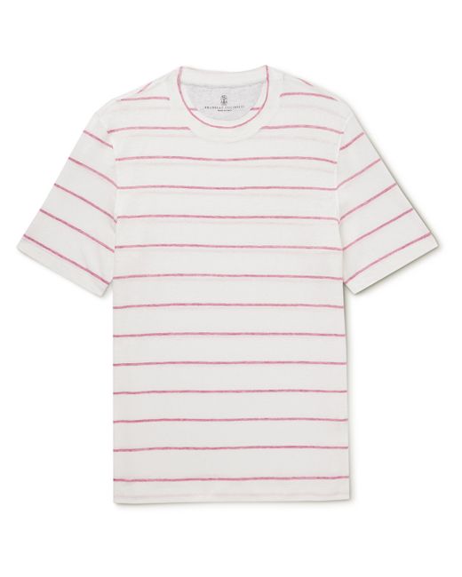 Brunello Cucinelli Striped Linen and Cotton-Blend T-Shirt