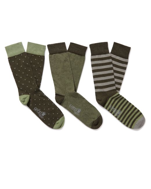 Kingsman Three-Pack Patterned Cotton-Blend Socks