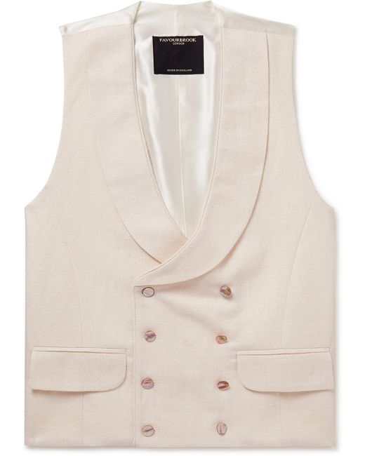 Favourbrook Slim-Fit Shawl-Collar Double-Breasted Herringbone Linen-Blend and Satin Waistcoat UK/US 36