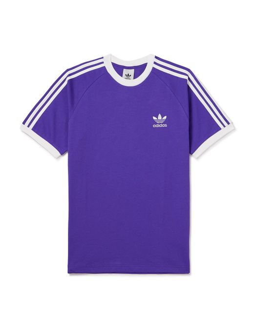 Adidas Originals Striped Logo-Embroidered Cotton-Jersey T-Shirt