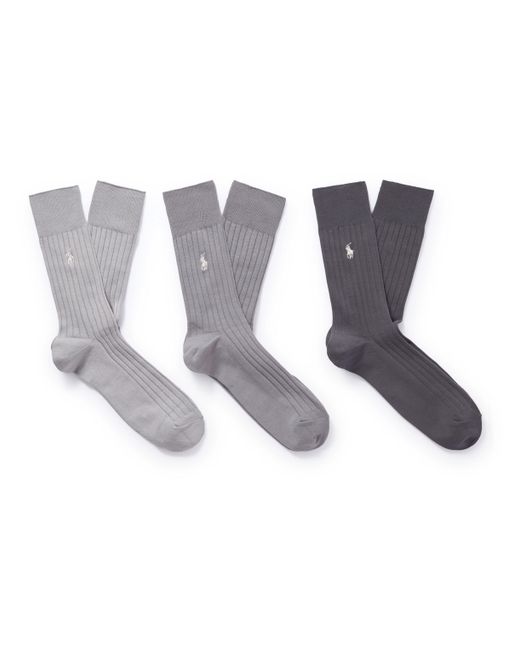 Polo Ralph Lauren Three-Pack Logo-Embroidered Ribbed Cotton-Blend Socks 42