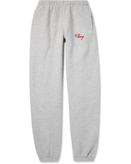 Cherry Los Angeles Tapered Logo-Embroidered Cotton-Blend Jersey Sweatpants