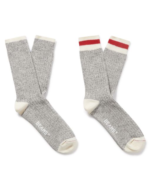 Beams Plus Rag Pack of Two Striped Ribbed Cotton-Blend Socks