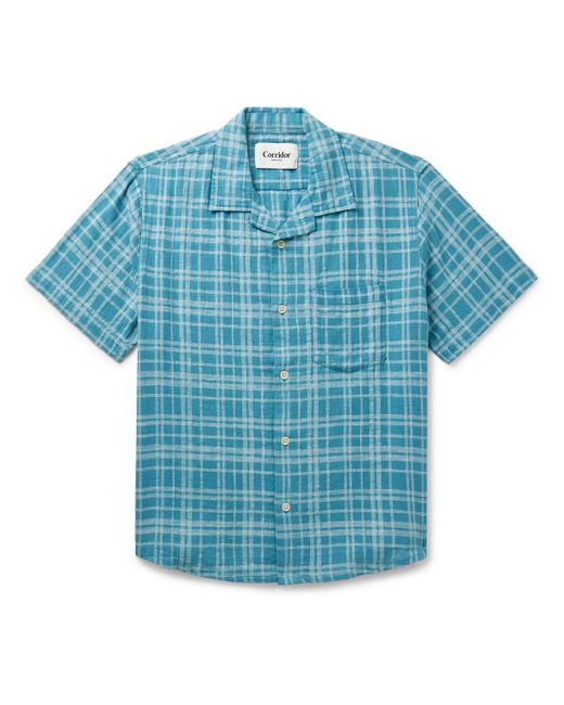 Corridor Camp-Collar Checked Cotton and Linen-Blend Shirt