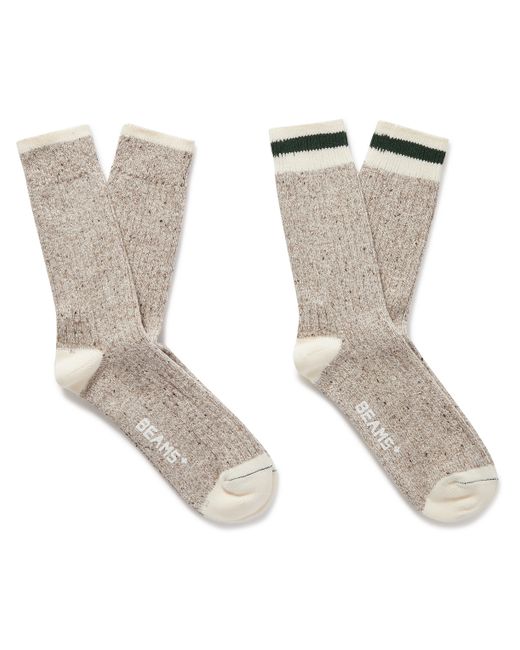 Beams Plus Rag Pack of Two Striped Ribbed Cotton-Blend Socks