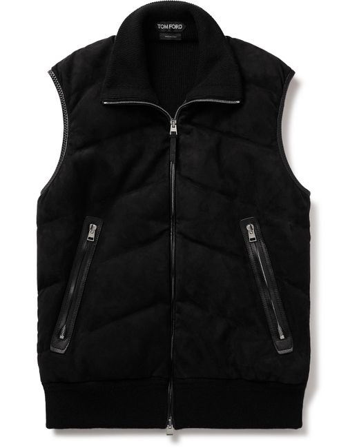 Tom Ford Slim-Fit Quilted Suede-Panelled Wool and Cashmere-Blend Down Gilet