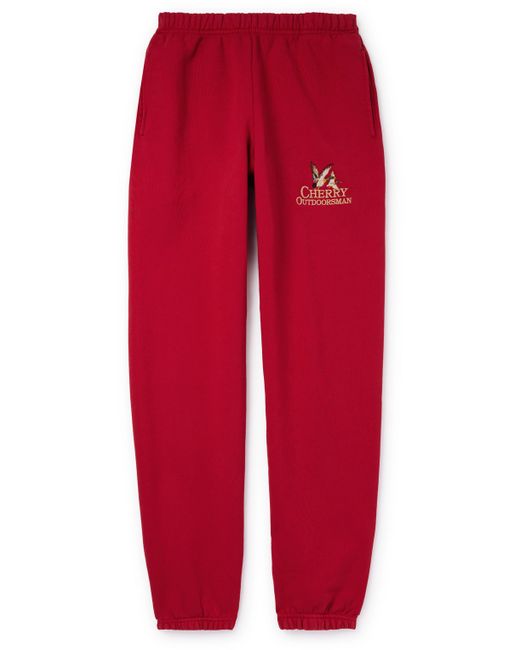 Cherry Los Angeles Straight-Leg Logo-Embroidered Cotton-Jersey Sweatpants