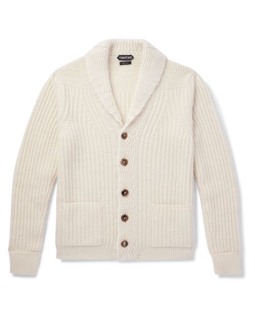 Tom Ford Shawl-Collar Ribbed Wool Silk and Mohair-Blend Cardigan