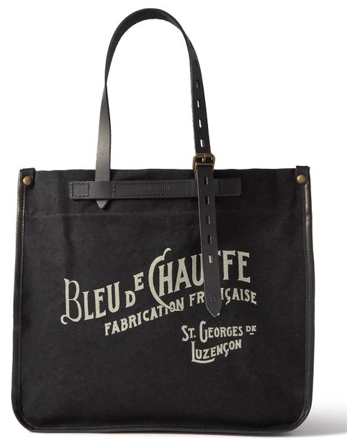 Bleu De Chauffe Bazar Logo-Print Leather-Trimmed Cotton-Canvas Tote Bag