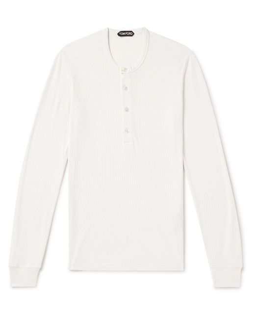 Tom Ford Slim-Fit Ribbed Stretch Lyocell and Cotton-Blend Henley T-Shirt