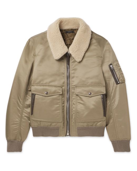 Tom Ford Shearling and Leather-Trimmed Padded Shell Bomber Jacket