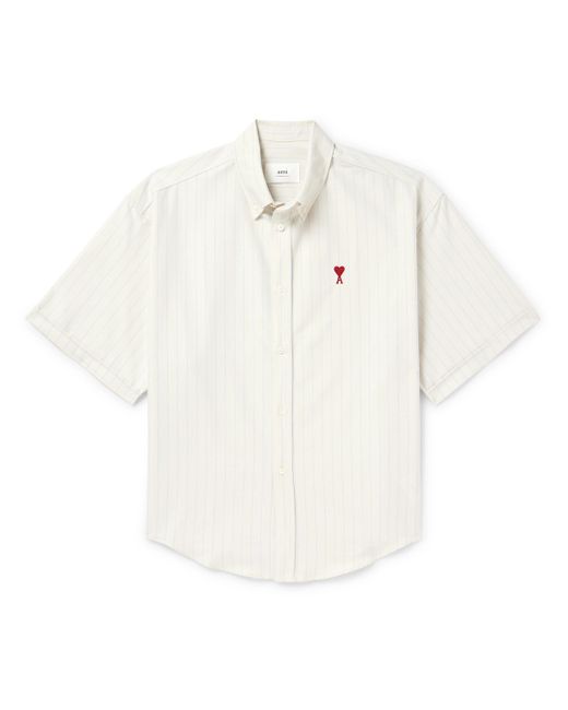AMI Alexandre Mattiussi Button-Down Collar Logo-Embroidered Striped Cotton Shirt