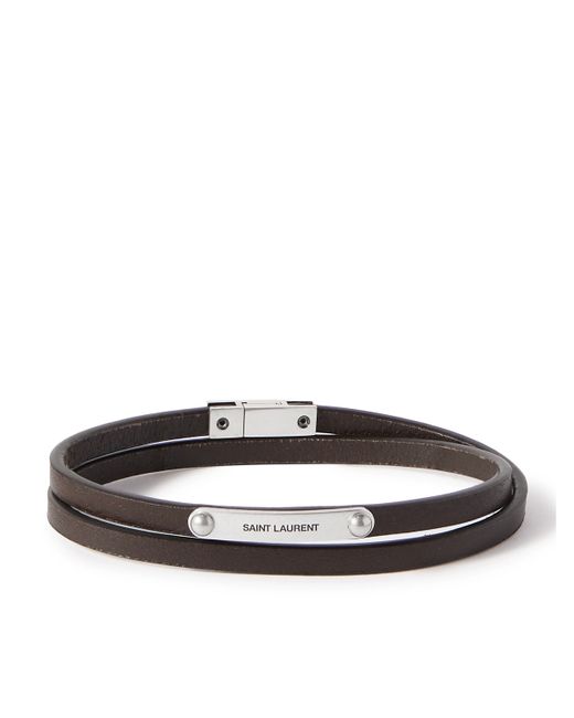 Saint Laurent Cassandre Silver-Tone and Leather Bracelet