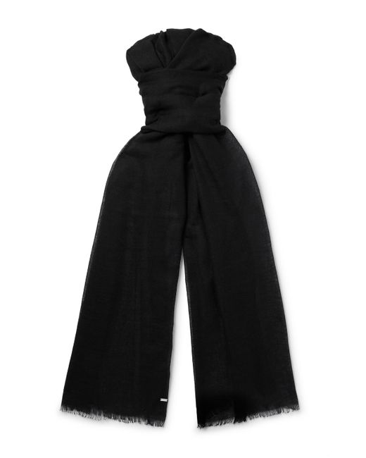 Saint Laurent Fringed Wool Cashmere and Silk-Blend Scarf