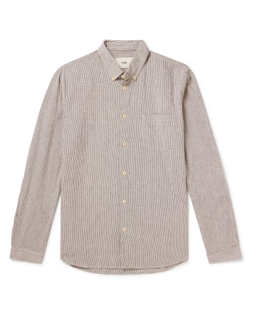 Folk Button-Down Collar Striped Cotton Linen and Ramie-Blend Shirt