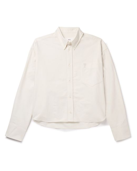 AMI Alexandre Mattiussi Oversized Cropped Button-Down Collar Logo-Embroidered Cotton Oxford Shirt